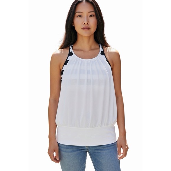 lululemon athletica Tops - Lululemon Built In Bra Tank Top White Black Stripe Racerback Size 8